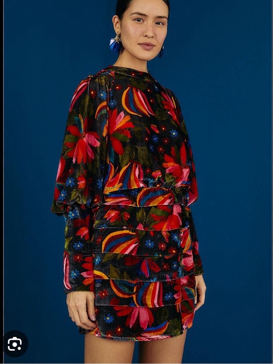 FARM Rio Dresses & Skirts - FARM Rio Banana Sky Velvet Mini Dress with Red, Pink & Blue Floral Print S